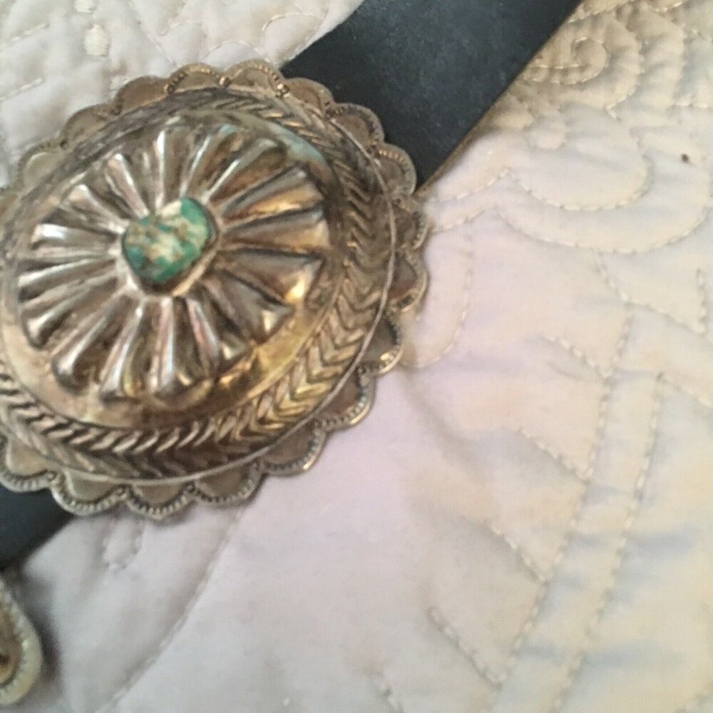 Vintage 1960s Navajo Sterling Stamped Domed Handmade 11 Pc Concho Belt Turquoise - Picture 10 of 12